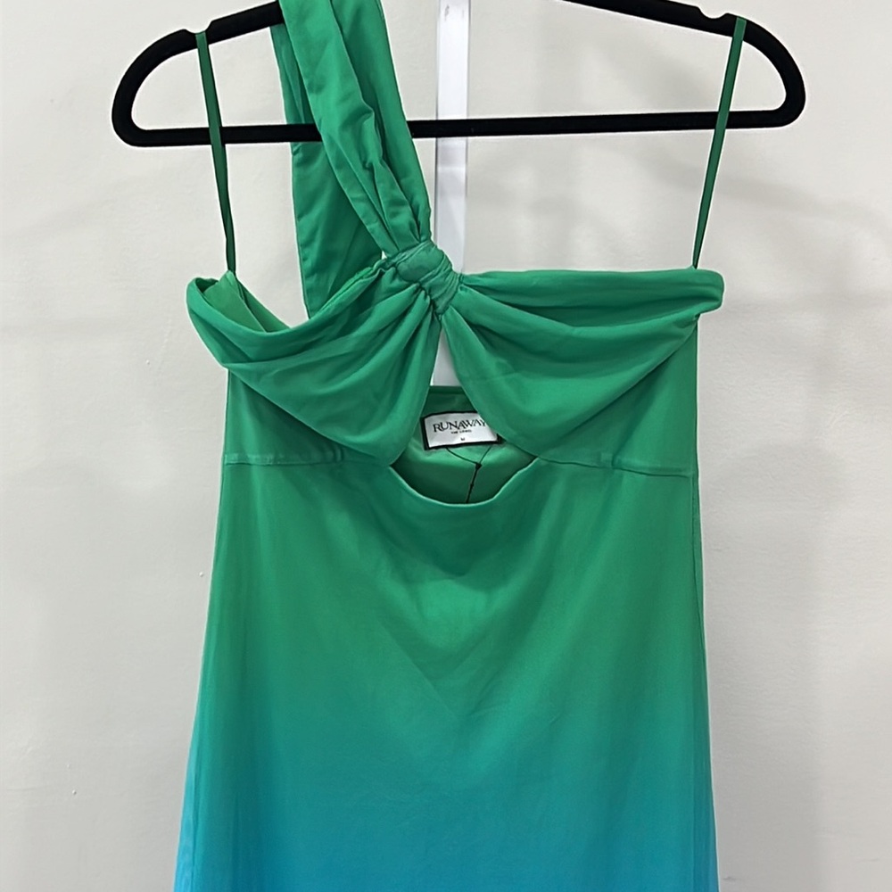 One-Shoulder Green to Blue Ombre Maxi Dress by Runaway The Label - Picture 5 of 8